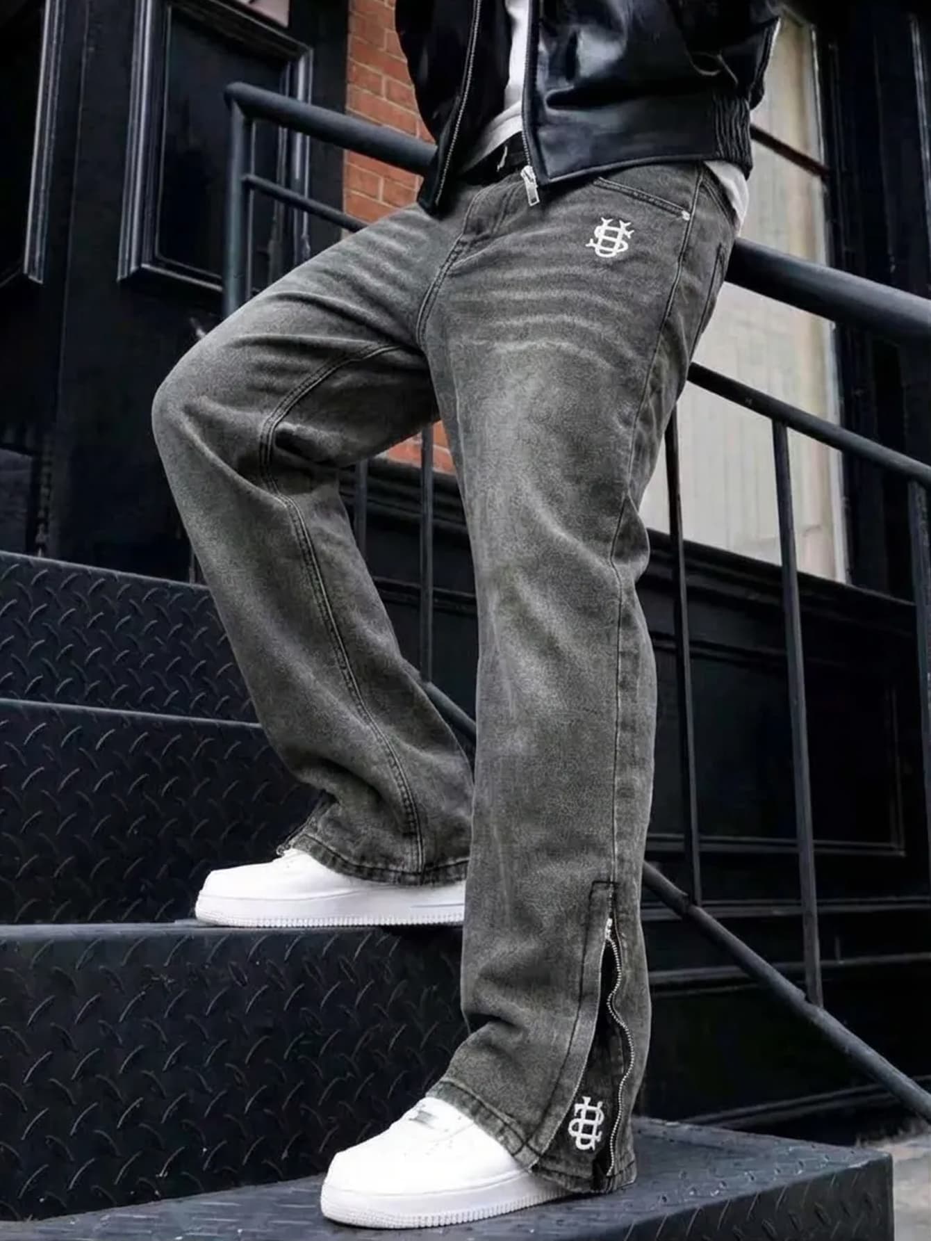 Men's Clothin 26th Autumn "US" European And American Men's Retro Washed Embroidered Straight Jeans