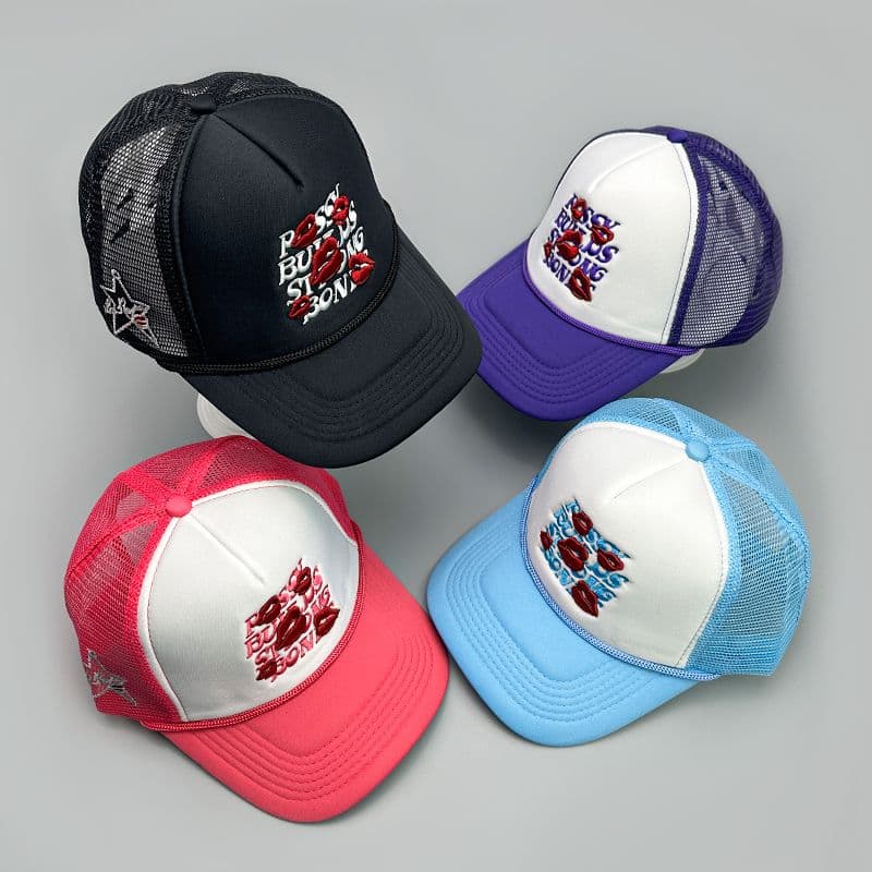 Summer letter embroidered lips casual hip-hop sun hat mesh breathable duckbill baseball cap for men and women