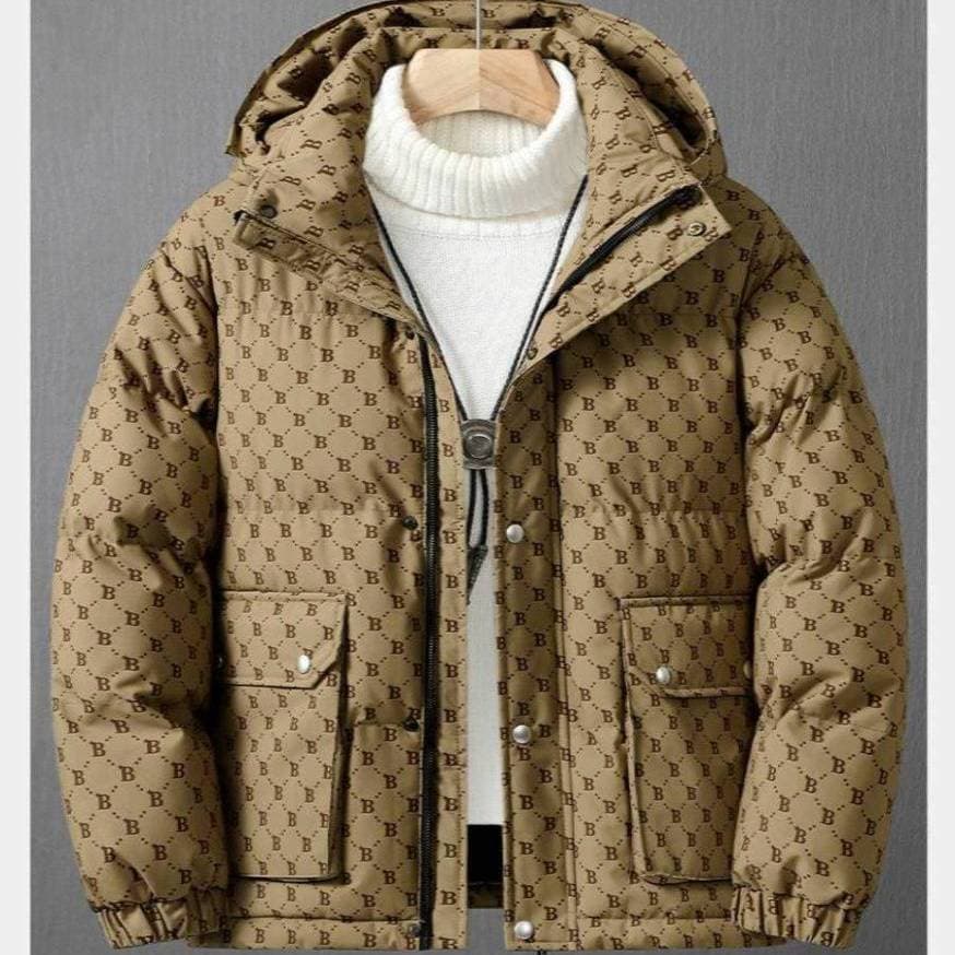 Men's Winter Hooded Letter B Print Cotton Padded Jacket - Loose Fit, Thickened Warm Coat For Teens & Youth