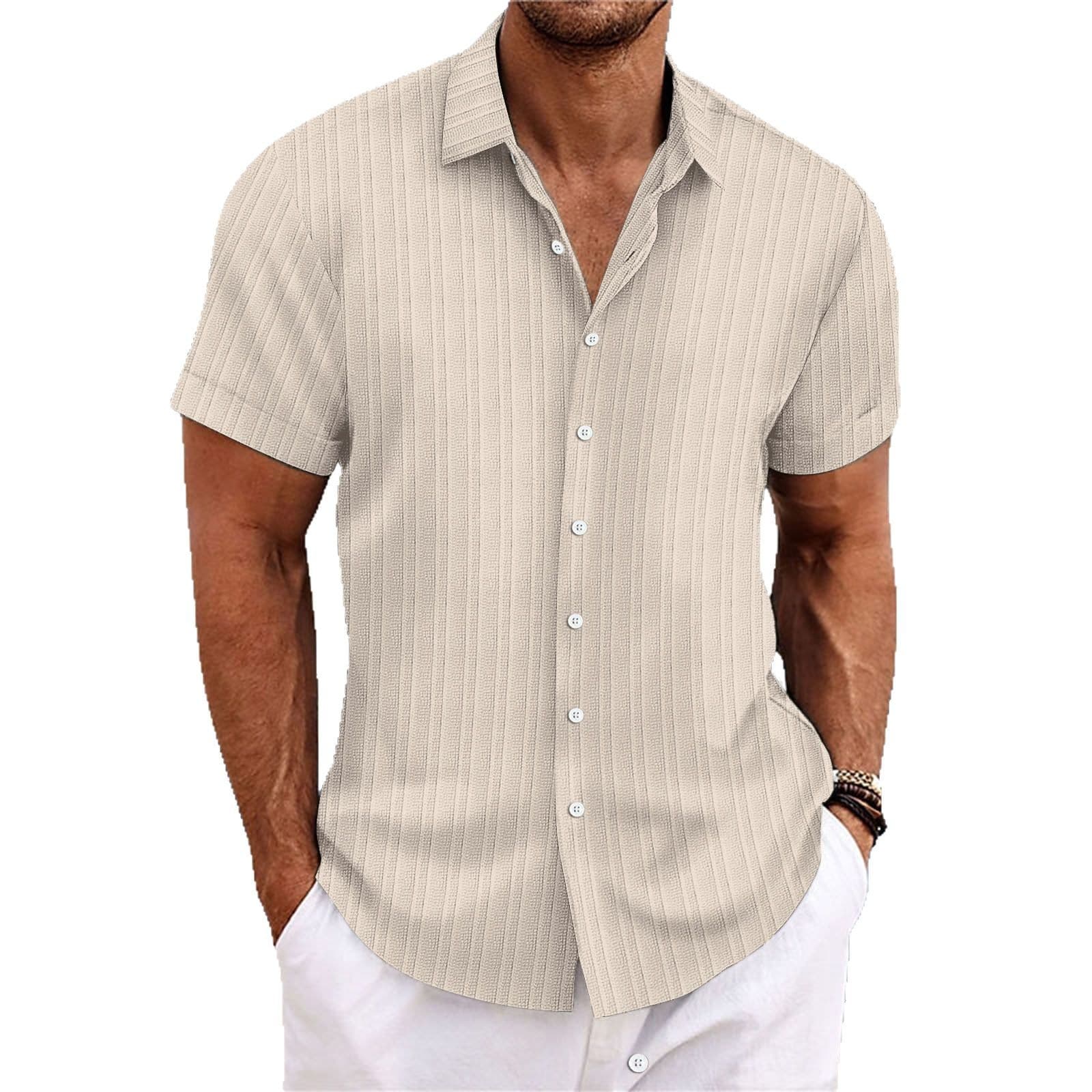 Men's New Short-sleeved Shirt Lapel Jacquard Striped Casual Short-sleeved Shirt T-shirt