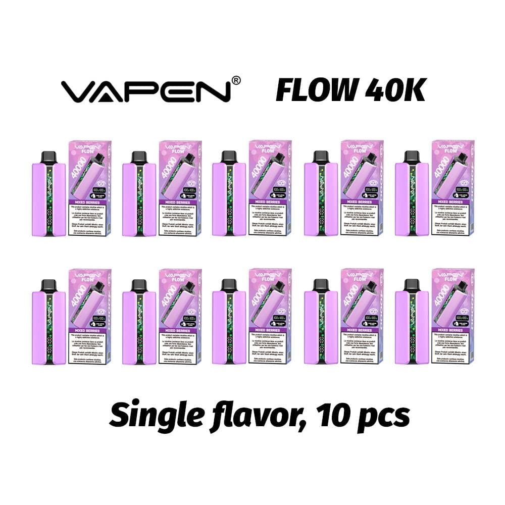 Lot de 10 cigarettes électroniques jetables Vapen Flow 40 000 bouffées (2 %), 20 000, 30 000 et 50 000 vapes. Technologie de goût constant.