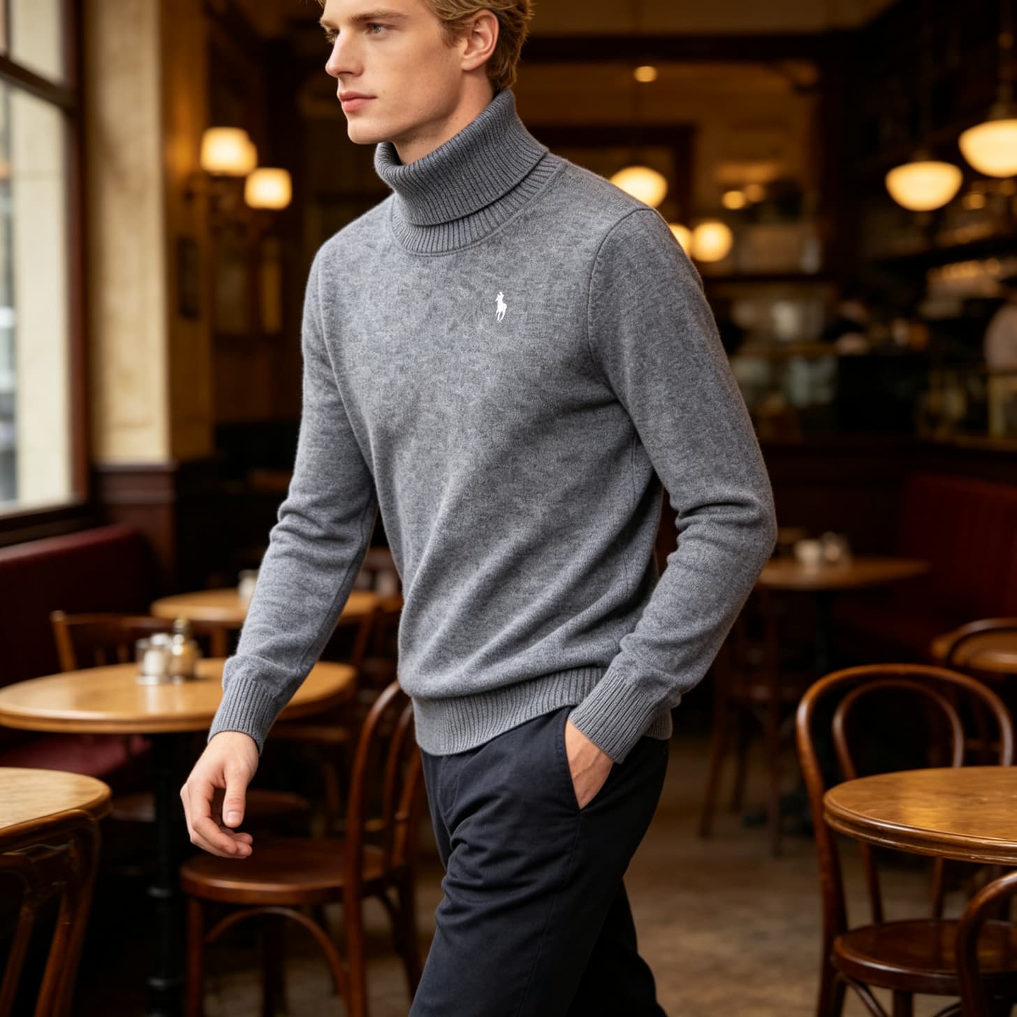Pull col roulé Ralph Lauren pour homme, couleur unie, orné d'un poney brodé sur la poitrine gauche, coupe ajustée et chaude, idéal pour l'automn