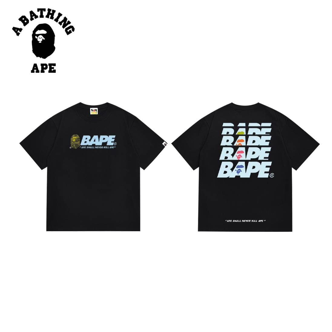 A BATHING APE BAPE-Camouflage Ape Head Letter Printed Pattern Men's Short Sleeved T-shirt