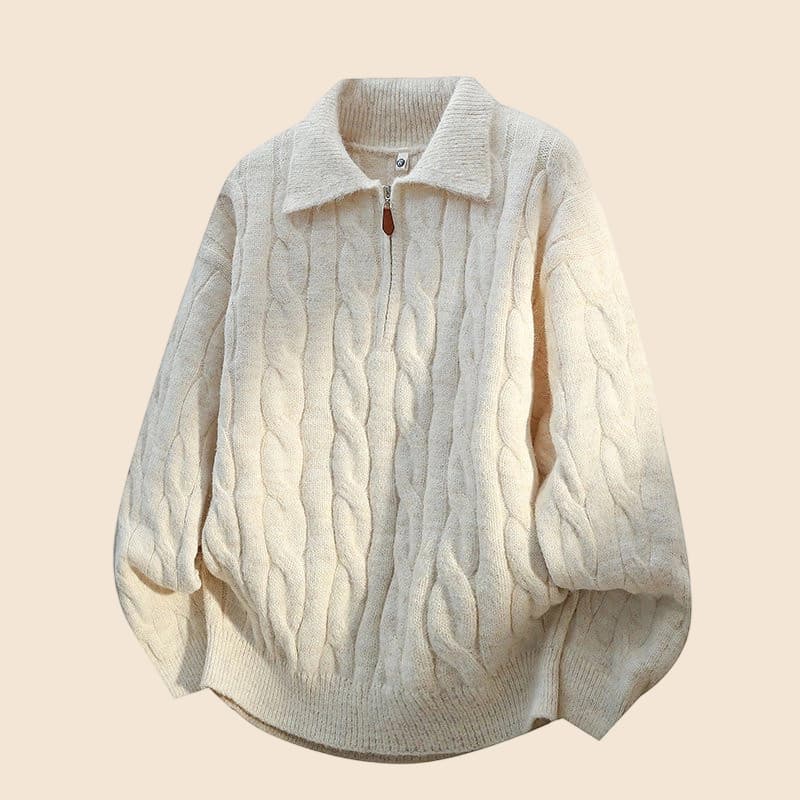 ​Men's Heavyweight Knit Zip-Up Cardigan – Winter-Ready Pullover With Polo Collar – Oversized Fit For Casual & Layered Styles (M-4XL)​