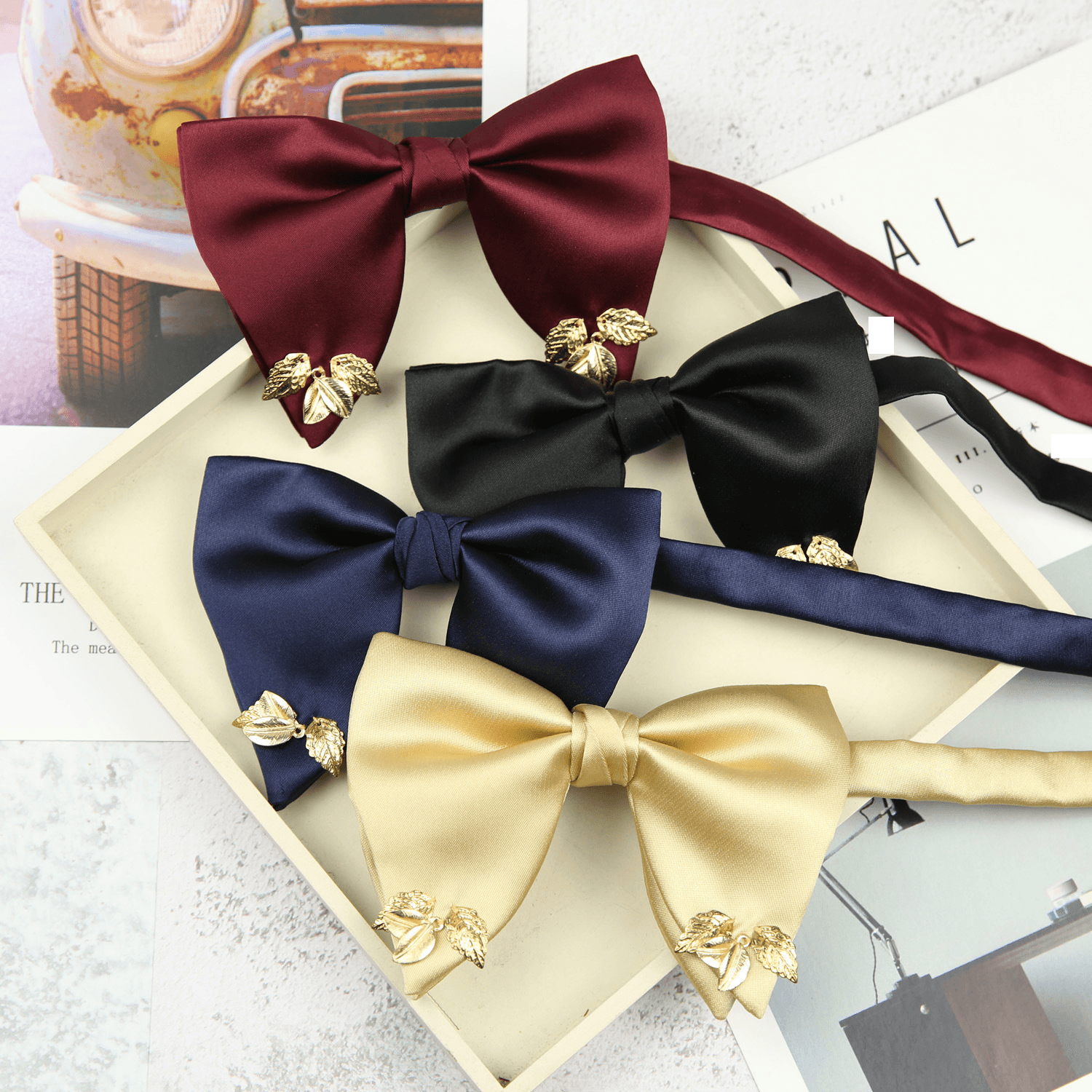Unisex Horn male bow tie formal wedding groom bow suit dress solid color inlaid black bow tie