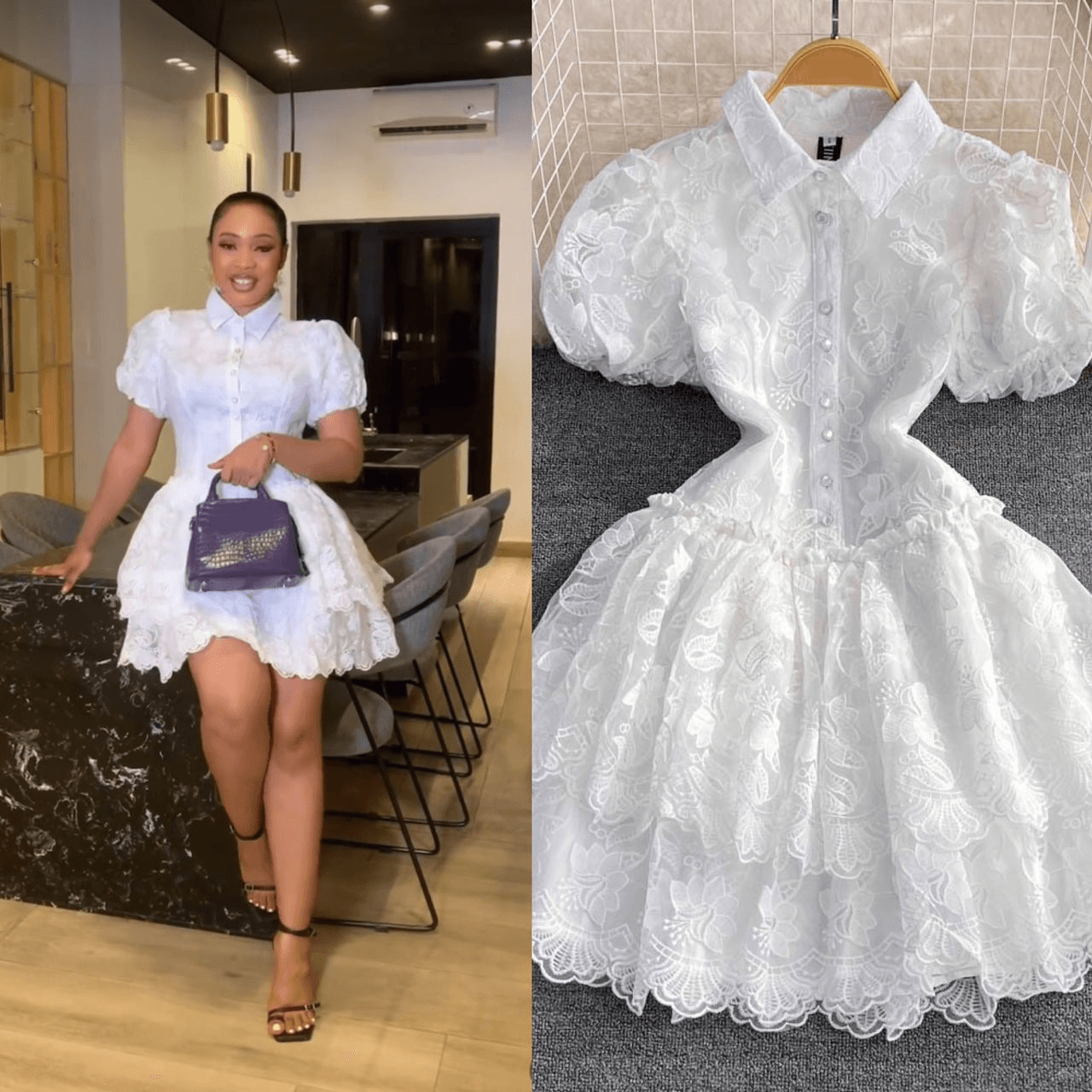 Women's Clothing Summer Retro Temperament Elegant Lapel Single Breasted White Lace Embroidery A Line Cake Dress