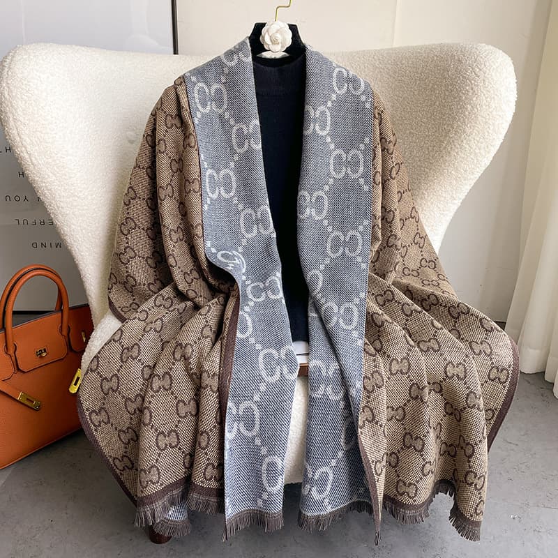 Écharpe classique en cachemire avec lettre C pour femme, style rétro, chaud, long, tempérament, mode, simple, automne et hiver