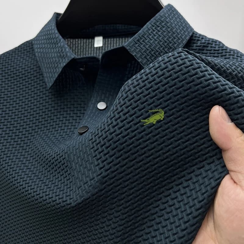 Hommes broderie marque de haute qualité tricoté glace leia col décontracté Polo côtes haut respirant à manches courtes T-shirt