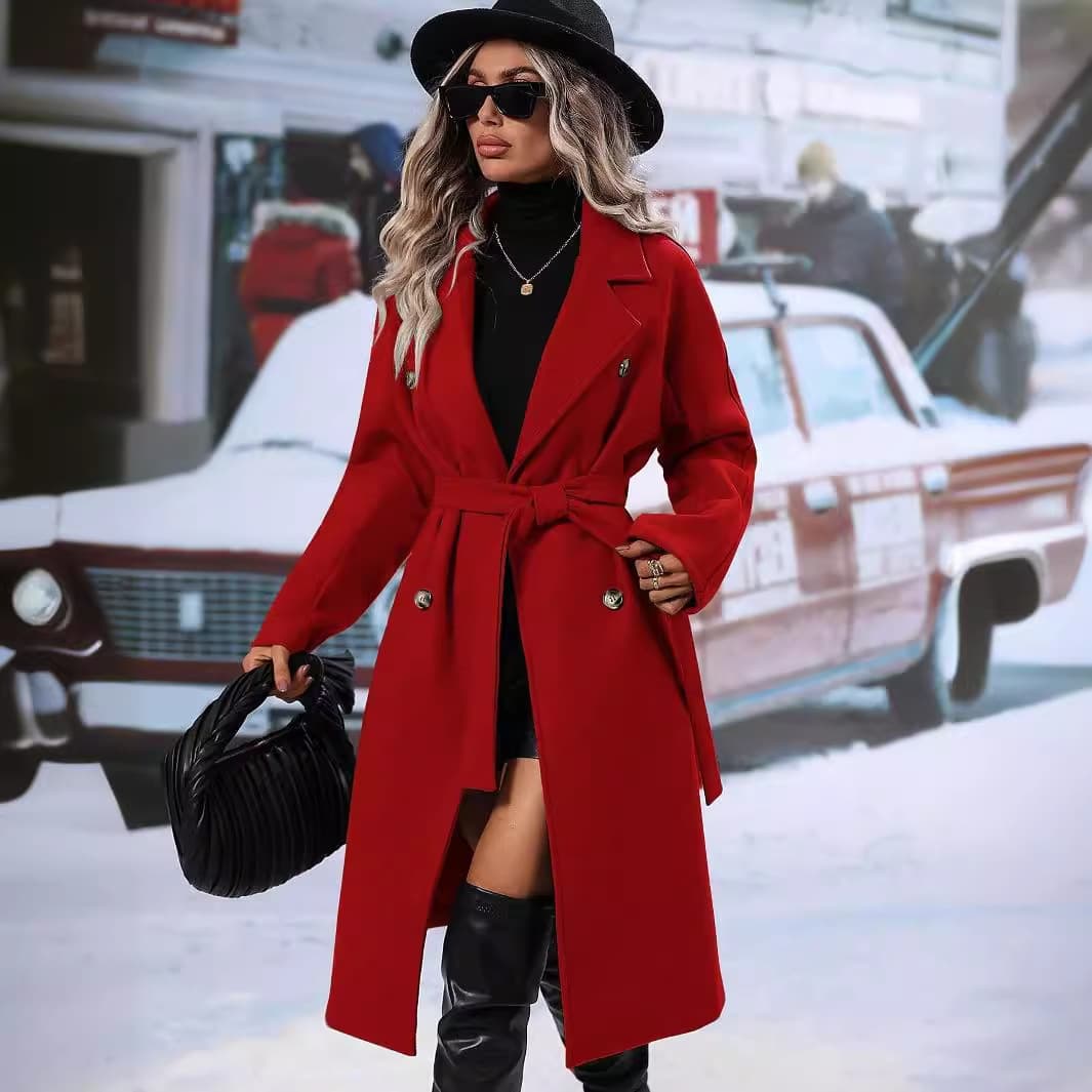 Elegant Women's Blazer Dress Set - Office Chic Long Sleeve Belted Coat With Lapel Collar, Polyester Blend (Available In 5 Colors & 4 Sizes)