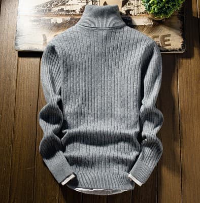 Pull en tricot pour homme, col montant, torsadé, couleur unie, décontracté, chaud, col roulé, hiver