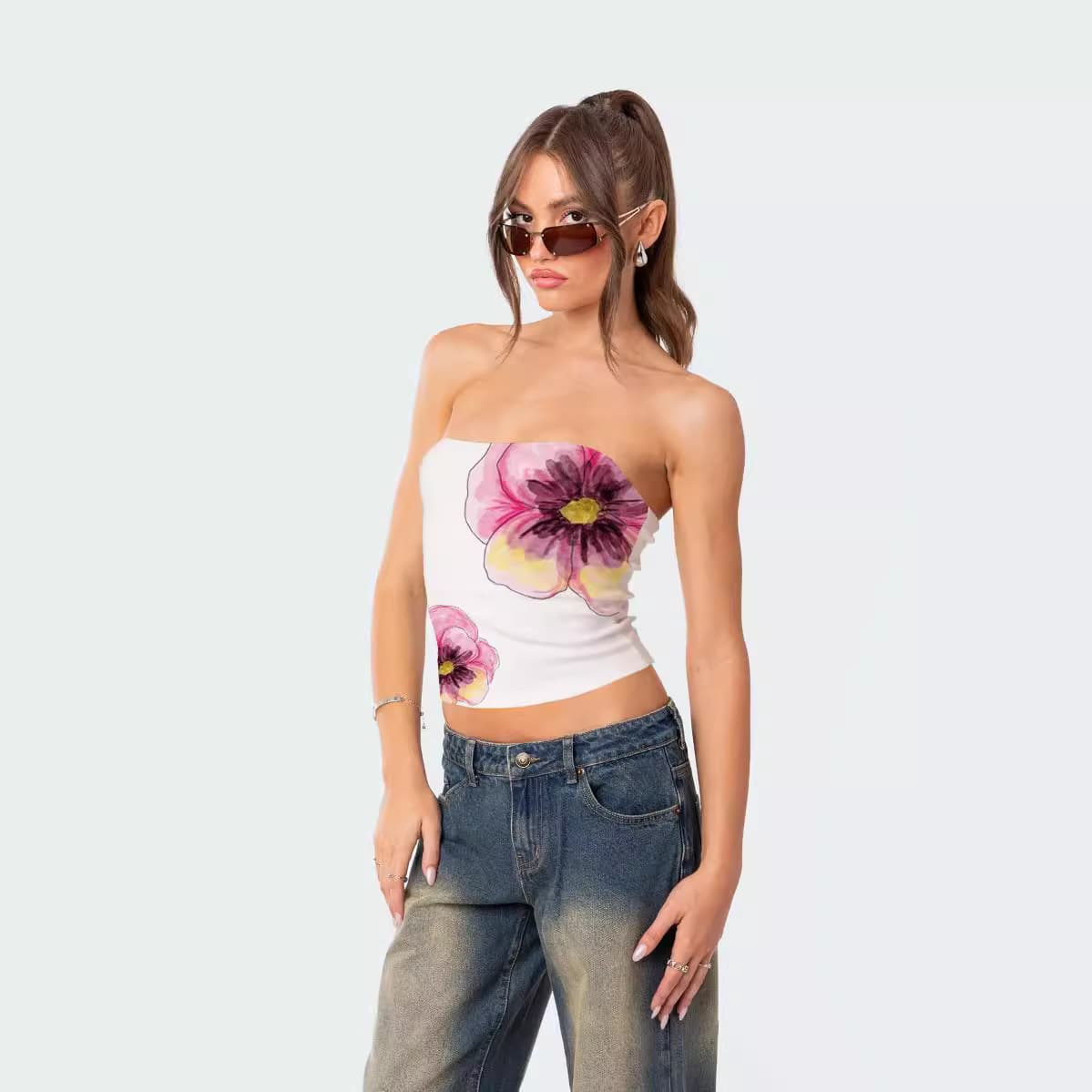 Women's Clothing new street fashion positioning printing sexy navel baring chest wrap