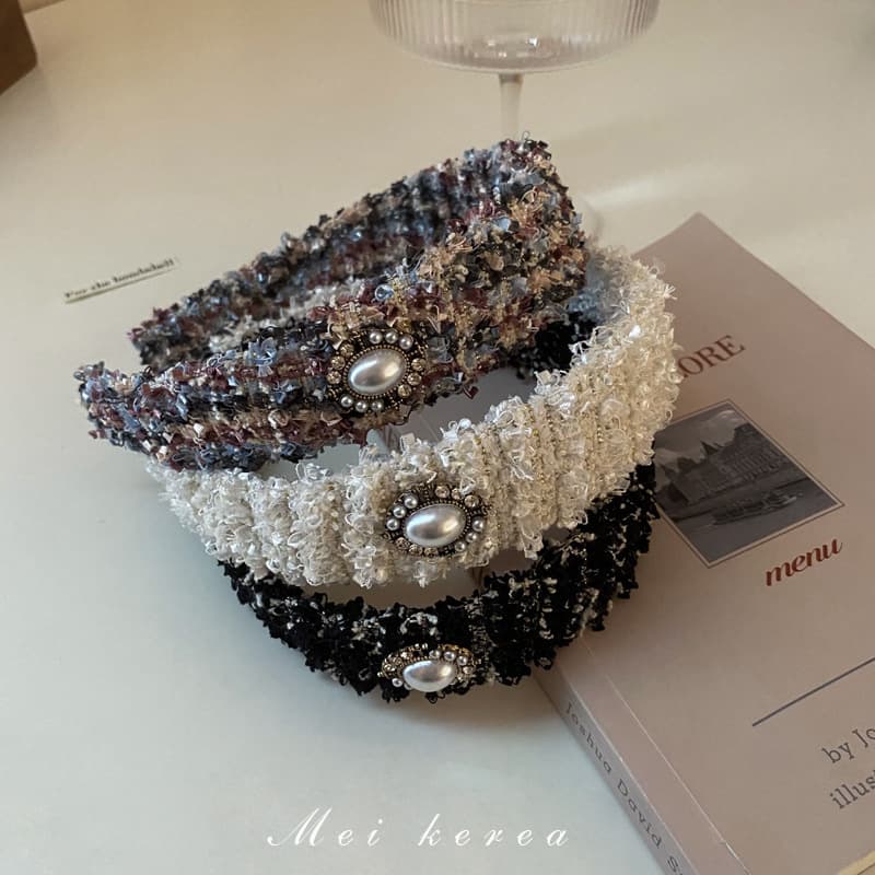 Autumn Winter French Style Diamond-Studded Pearl Headband Internet Celebrity Personality Temperament High Skull Top