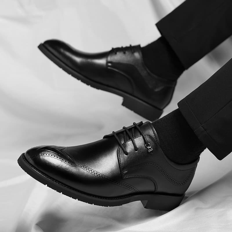 Euro Step Leather Spring New Brogue Business Trendy Men's British Style Pointed Toe Formal Shoes