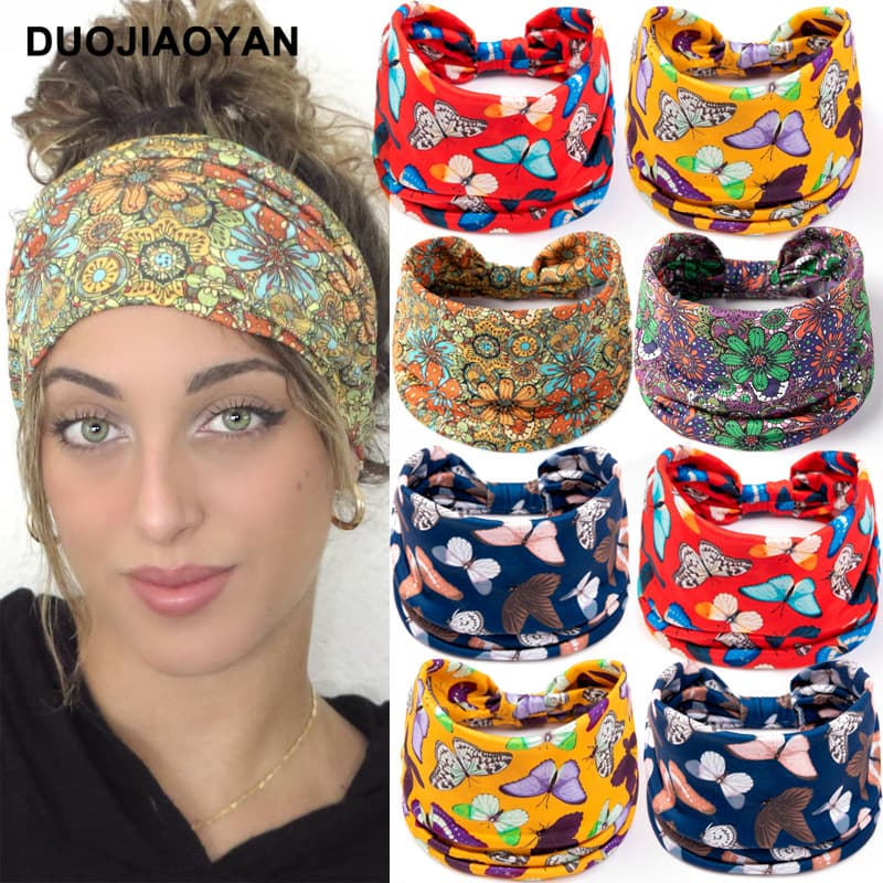 Unisex Knot headband Color matching pattern printed sports headband Fashion polka dot wide edge elastic headband