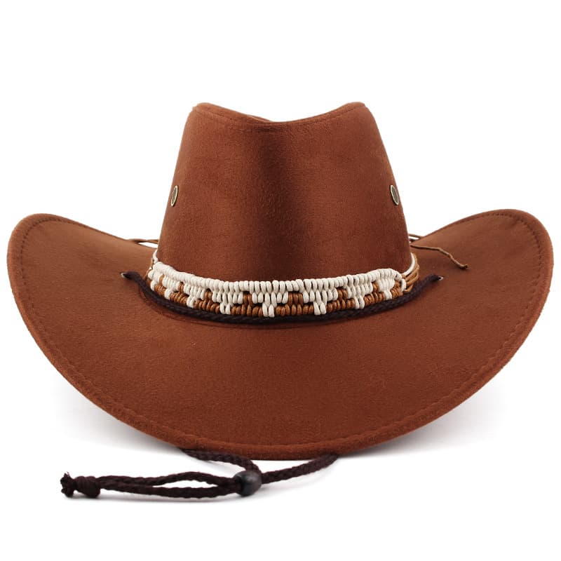 Manufacturer wholesale autumn and winter outdoor windproof sunshade casual hat western cowboy hat curved brim large brim hat imitation suede hat