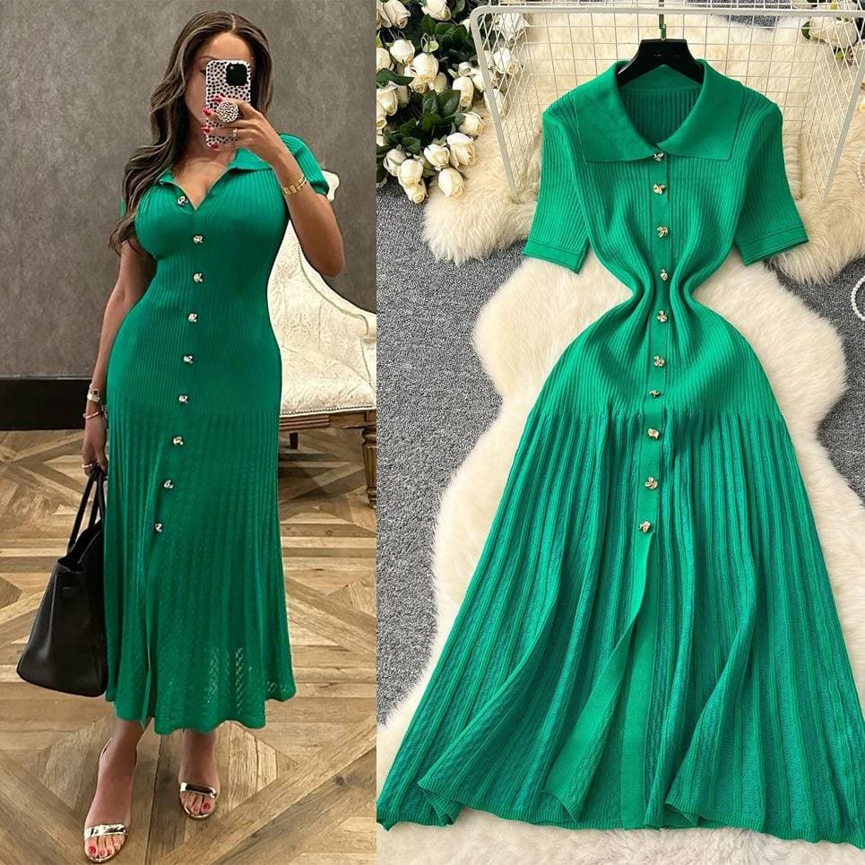 Women's Clothing Elastic Slim Fit Celebrity Style Single Breasted Knitted Long Skirt