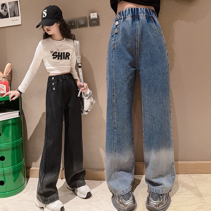 Mother & Kids Girls jeans children's spring and autumn wide leg pants fashionable pants new version girls' straight casual pants