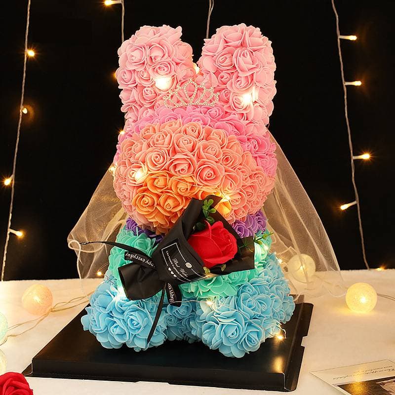 520 Chinese Valentine's Day Gift Preserved Flower Rabbit Doll For Girlfriend's Birthday TikTok Same Creative Ornaments Rose Bear