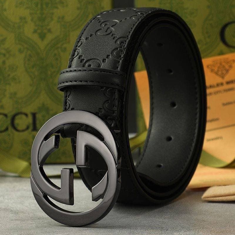 Ceinture en cuir à boucle double G classique pour homme, idéale pour les affaires et les déplacements, avec imprimé rétro et cuir de vachette r