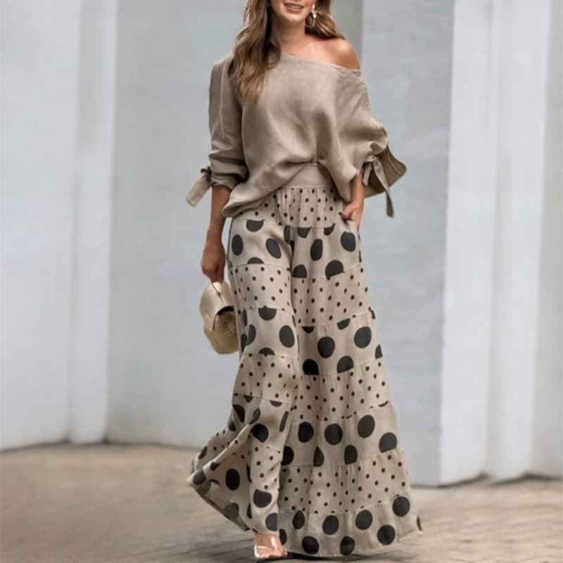 Women's Clothing casual shoulder print pants fashion 2 piece set