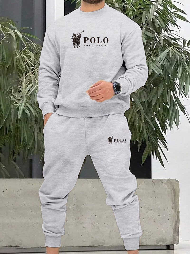 Ensemble unisexe 2026 : pull col rond décontracté + pantalon de sport en laine, idéal pour le jogging.