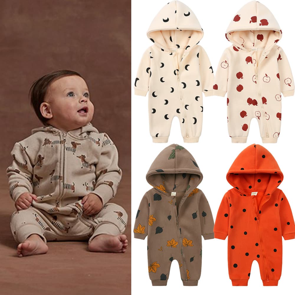​​Soft Fleece Baby Romper With Hood – Cozy Long-Sleeve Jumpsuit For Newborns & Infants (0-12 Months)​​