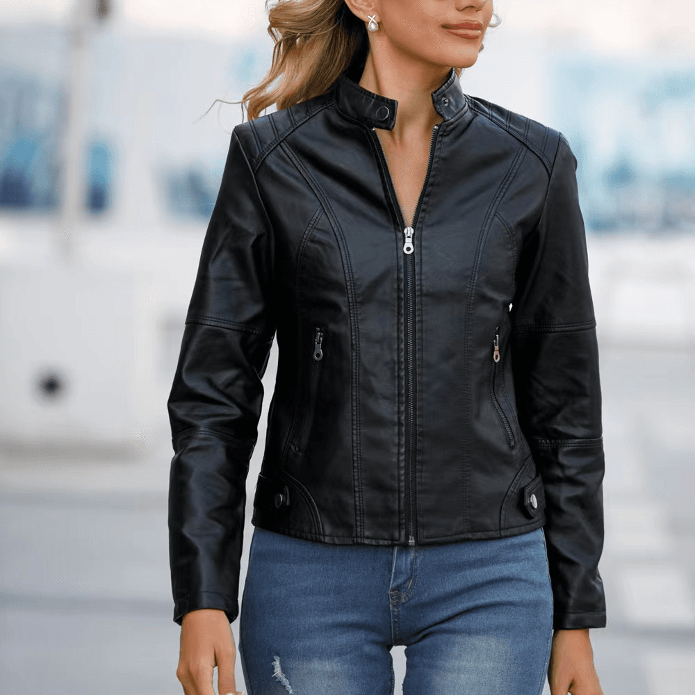 Women's Clothing slim motorcycle thin spring and autumn large size stand collar leather jackets