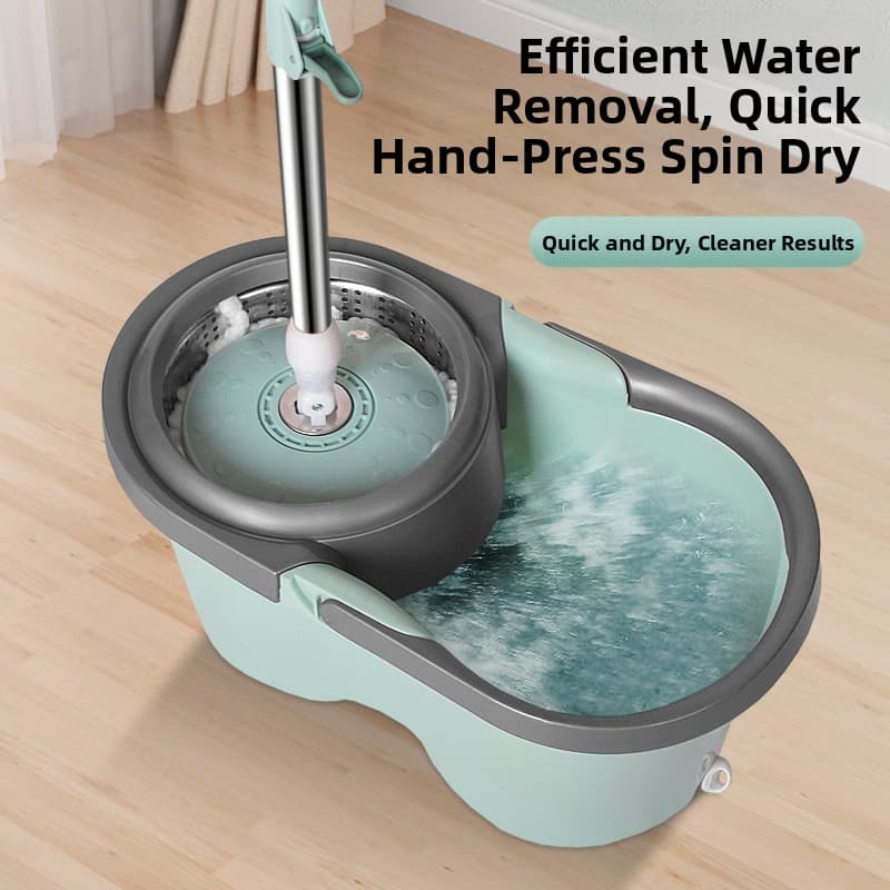 Thickened Wheeled Dual Drive Mop Bucket Stainless Steel Spin Drying Mop Hands Free Wet And Dry Use Household Mop
