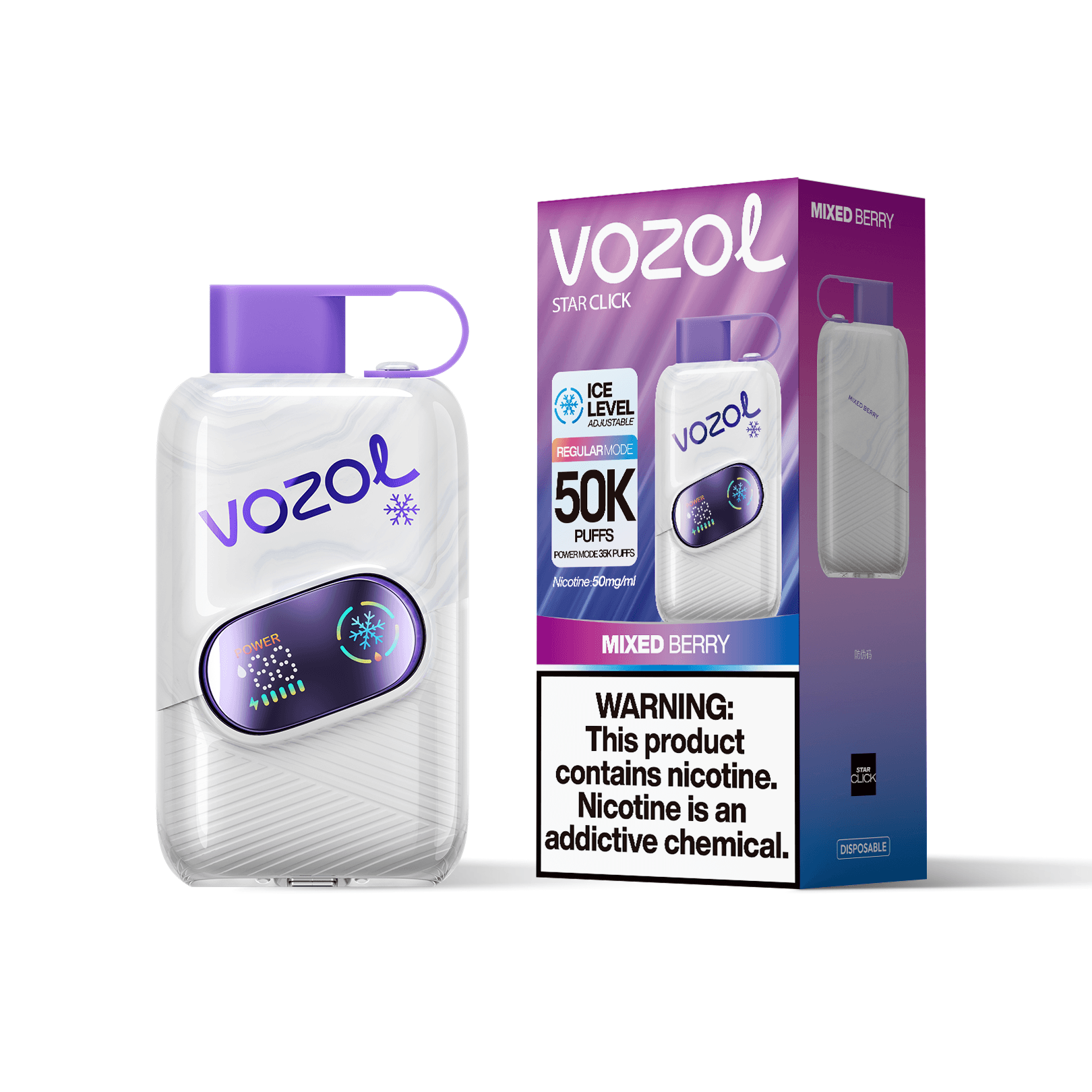 Entrepôt UE 1 PCS Vozol Star Click 50000 Bouffées 50k Vape Jetable avec Écran Bildschirm Vape Boisson Énergisante Longue Durée