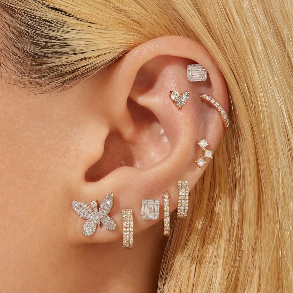 Unisex Bone Butterfly Heart Shaped Titanium Steel Screw Buckle Ear Studs Popular Earrings