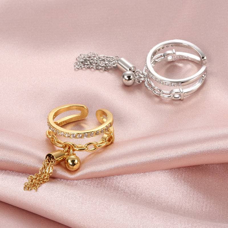 Yarn ball hanging tassel geometric open ring niche simple ins joint ring index finger ring jewelry