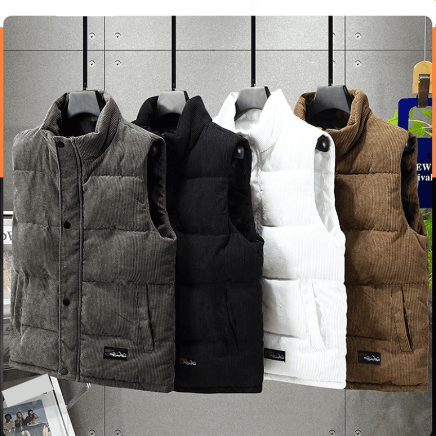 ​Men's Winter Quilted Vest With Print, Loose Fit Padded Sleeveless Jacket For Casual & Sports​