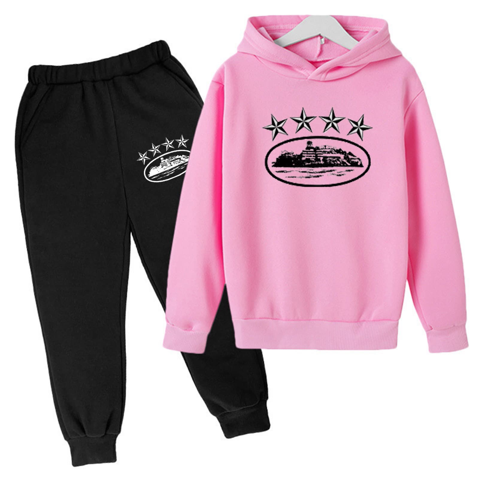 Ensemble deux pièces pour enfants, sweat-shirt à capuche ample, décontracté, en polaire, pour garçons et filles, automne et hiver