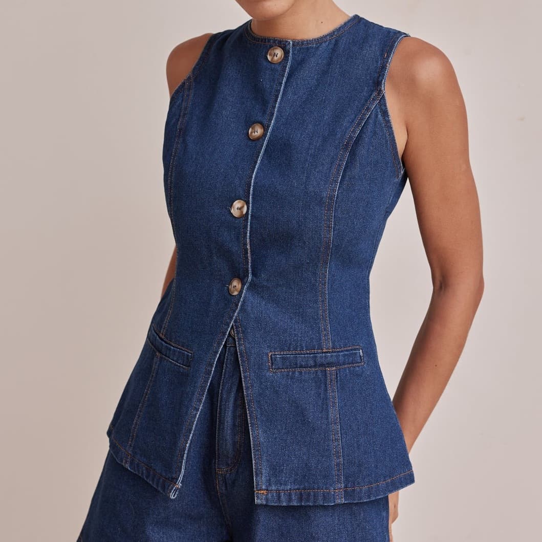 Women's High Waist Denim Shorts Set - Sleeveless Corset Top & Loose Fit Jean Shorts
