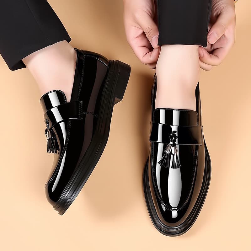 Men's Patent Leather Loafers – British Style Slip-On Dress Shoes (Comfort & Height Boost)​