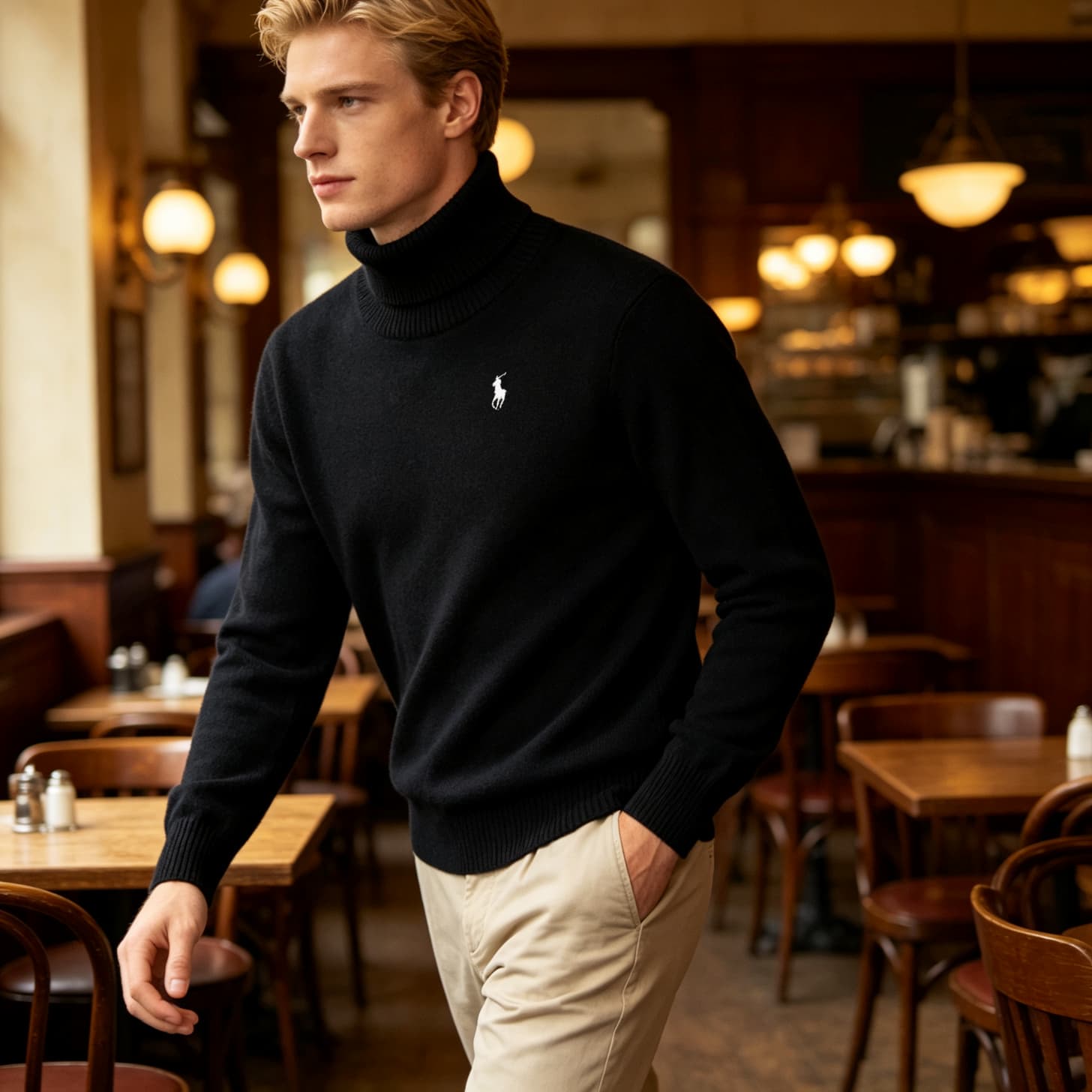 Pull col roulé Ralph Lauren pour homme, couleur unie, orné d'un poney brodé sur la poitrine gauche, coupe ajustée et chaude, idéal pour l'automn