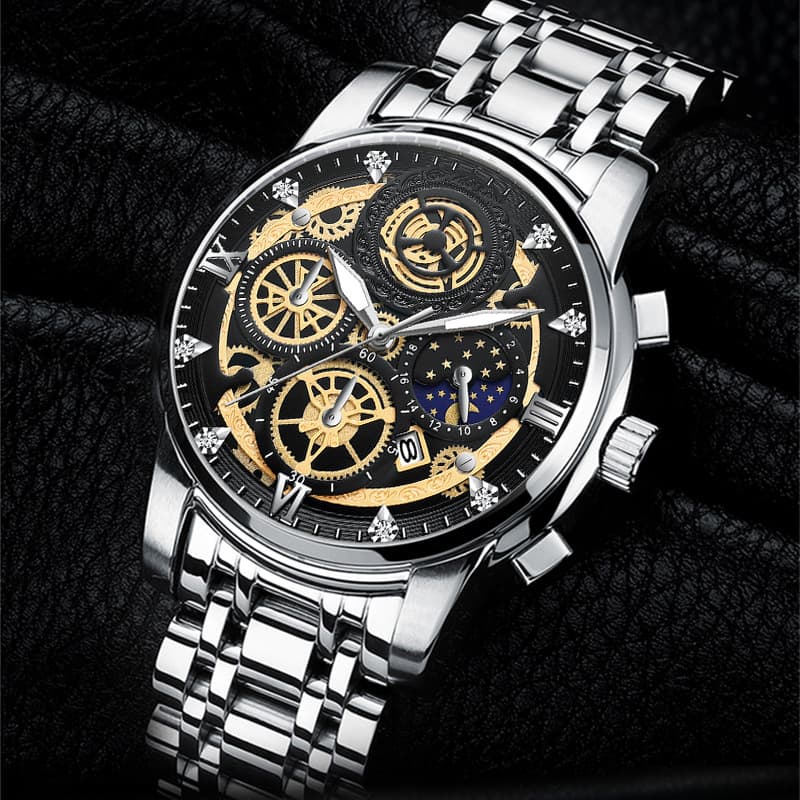 Men's Watch Sun Moon And Stars Hollow Calendar Men's Watch Tourbillon Luminous Quartz Waterproof Watch