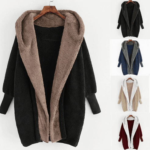 Women's Colourblocked Double-Faced Velvet Hooded Loose Cardigan Jacket