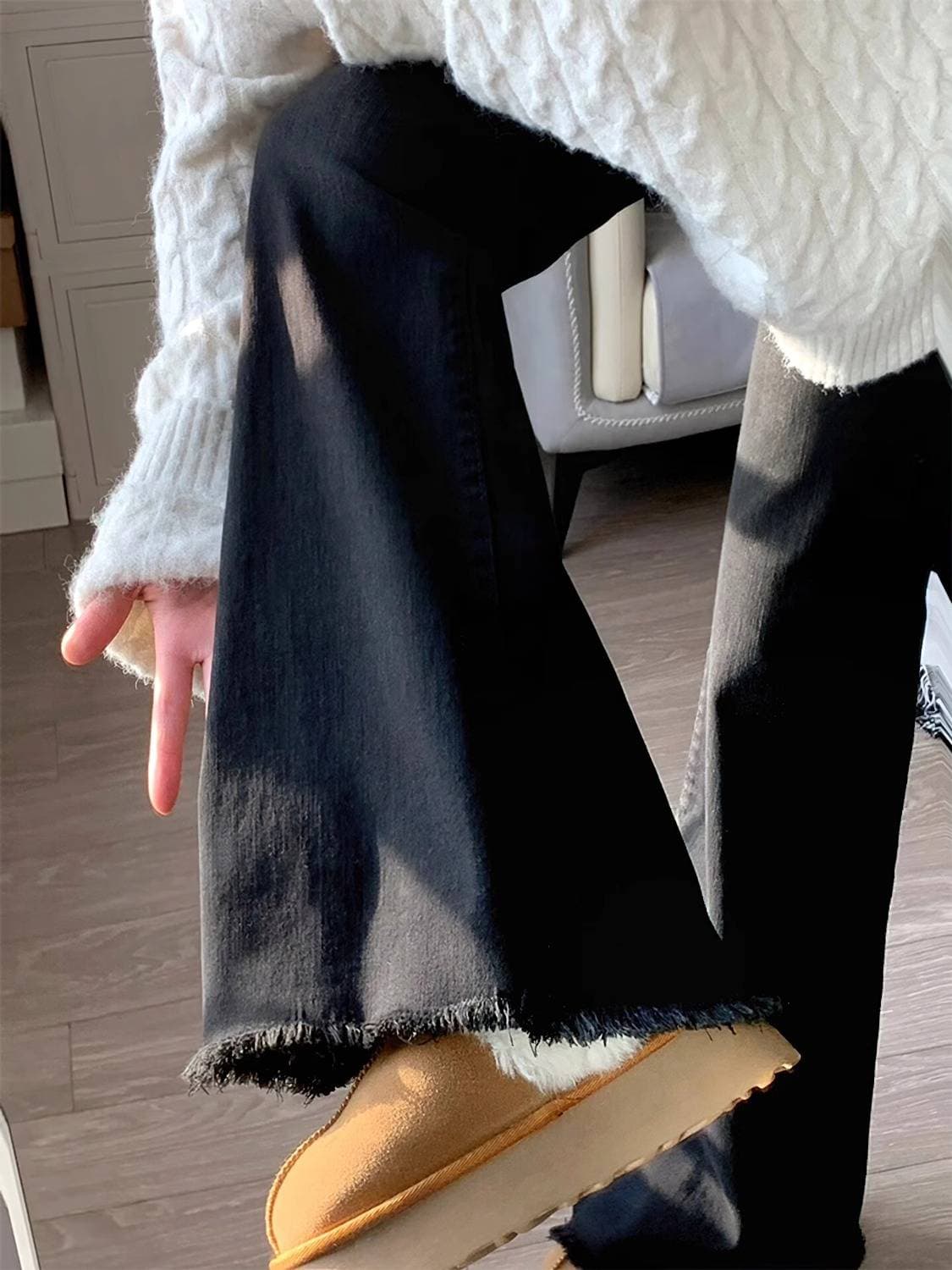 Black micro flared denim jeans for women in spring and autumn, new style for chubby girls, high waist, elastic and slim pear shaped figure pants