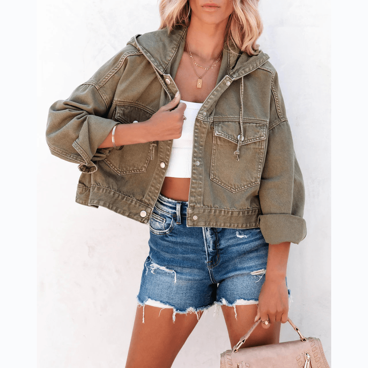 Women's Clothing Denim Jacket For Women Autumn And Winter New Street Drawstring Hooded Loose Jacket 606