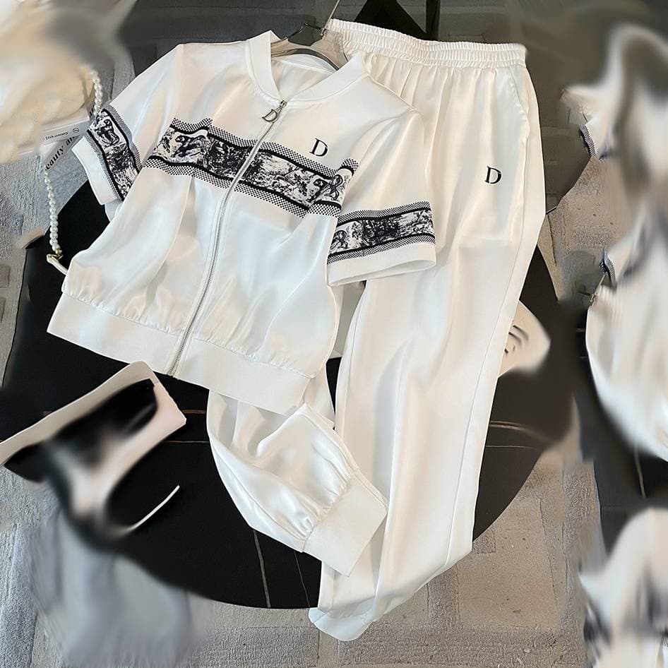 Women's Clothing Summer Fashion Print New Cardigan Thin Short Sleeved Trousers Two Piece Young Casual Sports Style Suit