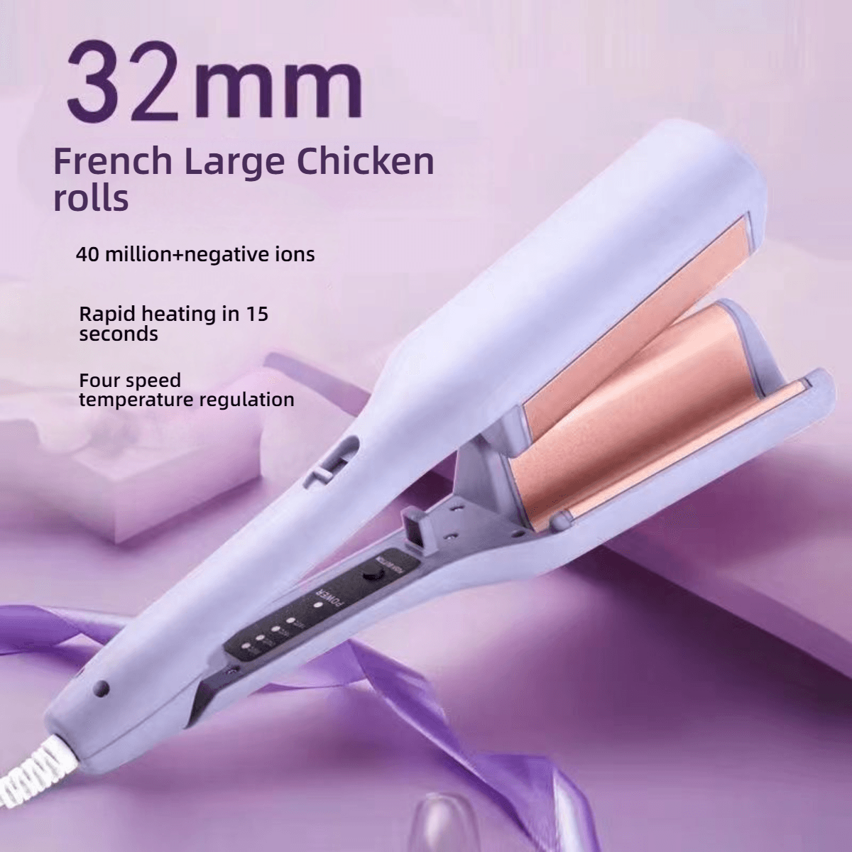 32mm French Curling Wand – Ionic Hair Styler For Beach Waves, Voluminous Curls & Heat Protection With Ceramic Technology