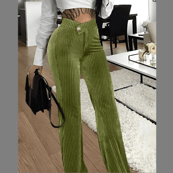 Women's Velvet Casual Trousers With Asymmetric Waistband