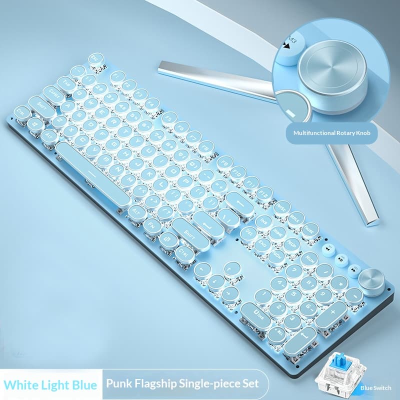 Vanguard 912 Mechanical Keyboard & Mouse Combo – Pink Gaming Set, Blue Switch, White Backlit, Wired USB, Punk Knob Design For Girls & Casual Gamers"​