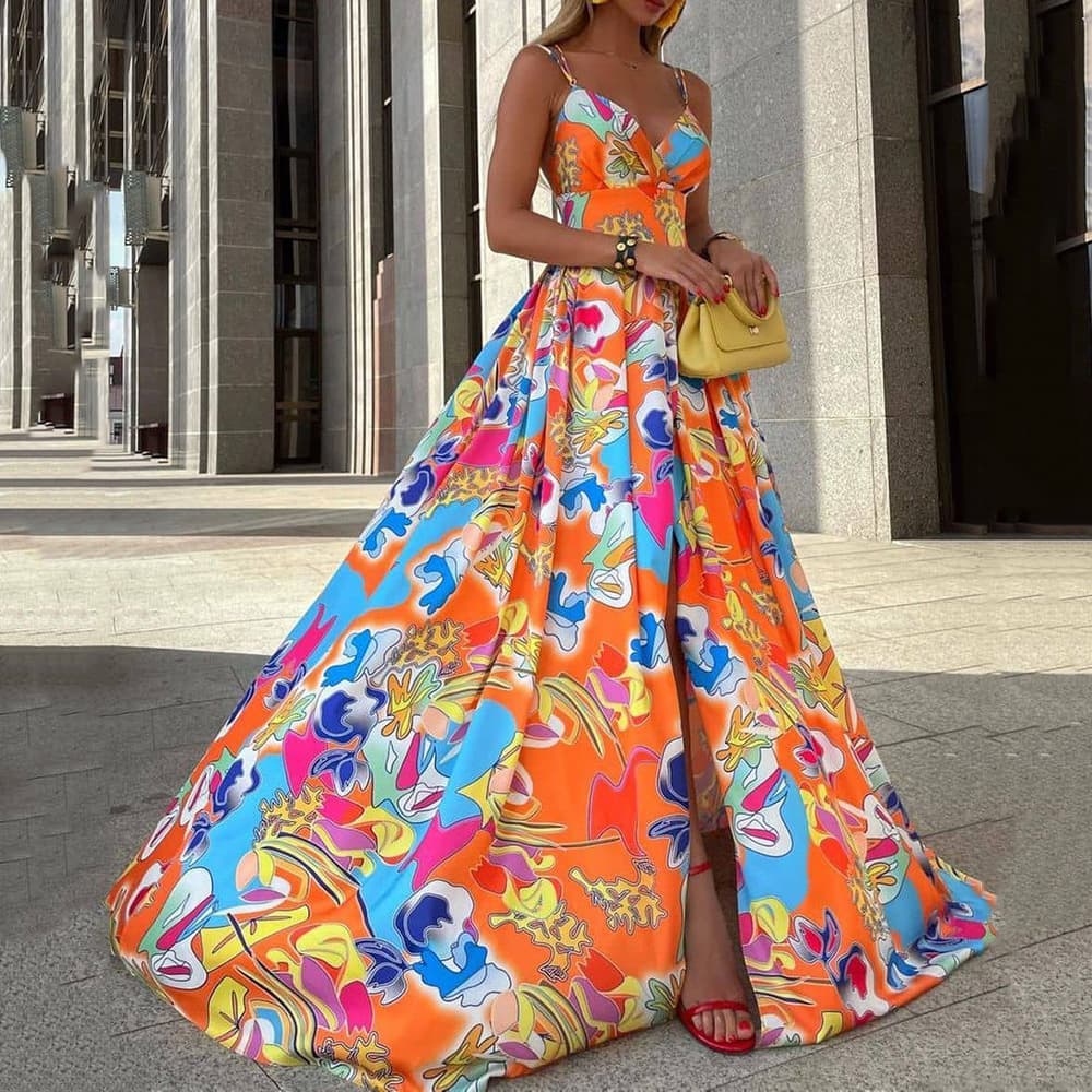 Women's chiffon print dress Bohemian holiday style skirt