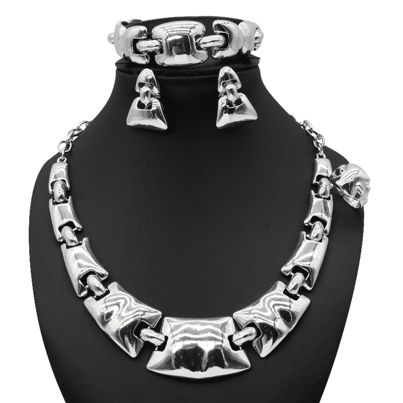 Dubai gold-plated bridal wedding necklace earrings ring bracelet Middle Eastern women's banquet jewelry set foreign trade