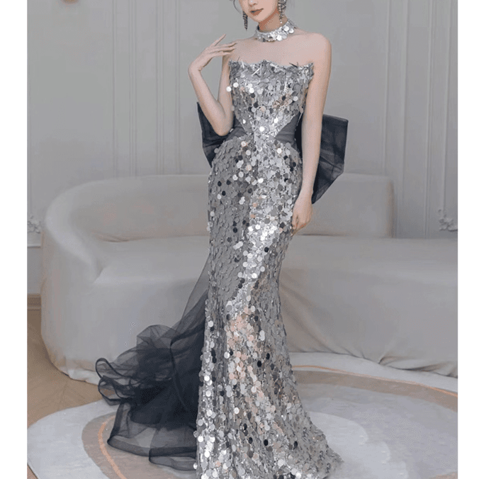 Women's Clothing Evening Dress Engagement Toast Dress Light Luxury Niche High End Host Graduation Fishtail French Sequins High End