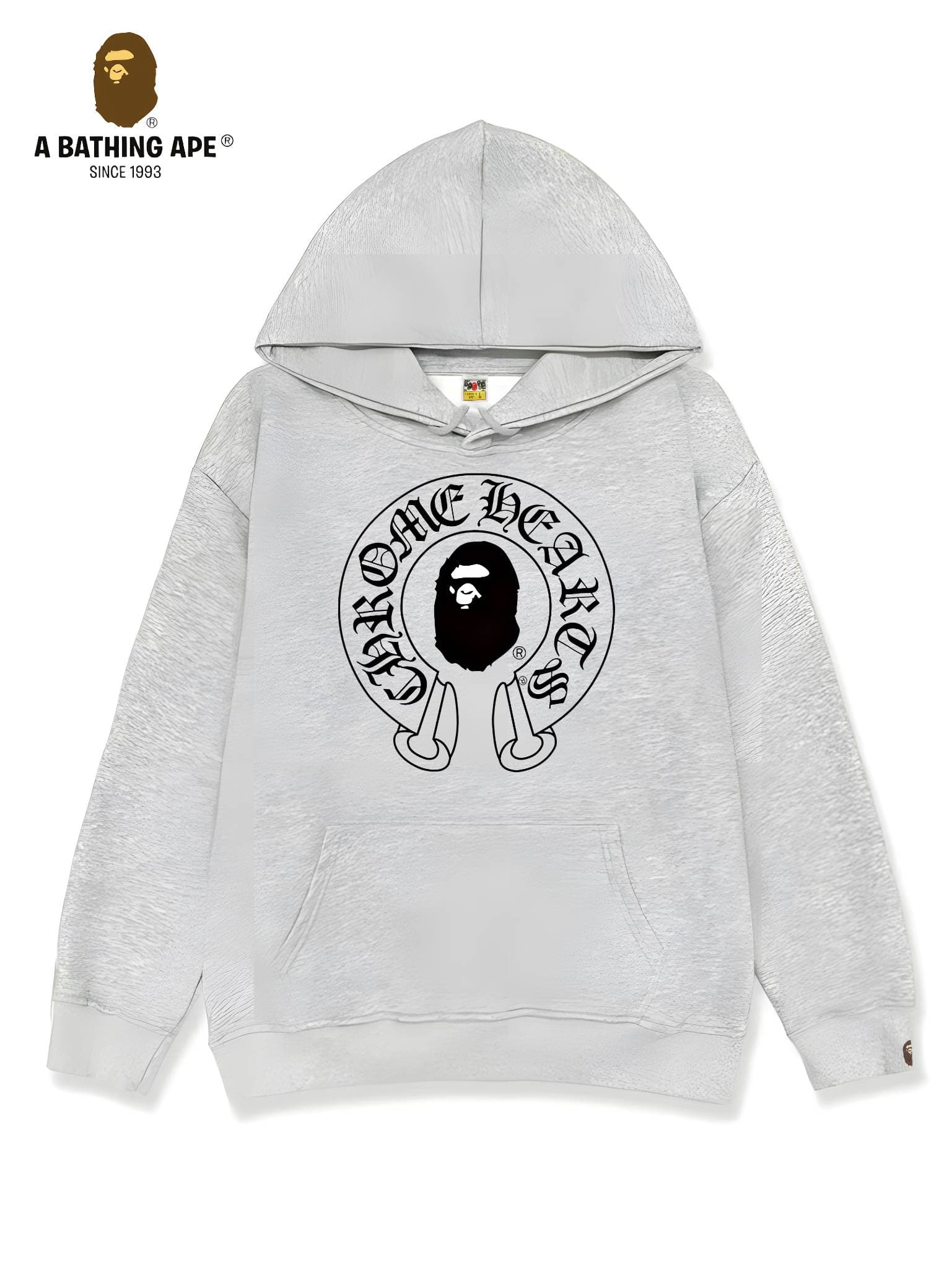 Sweat à capuche unisexe avec motif tête de singe imprimé et logo créatif, style décontracté et tendance, de marque BAPE et Chrome Hearts