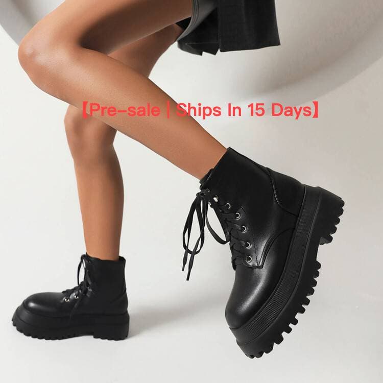 【Pre-sale | Ships In 15 Days】women's Short Boots With Round Front Strap And Platform Plus Size Street Fashion Ankle Boots