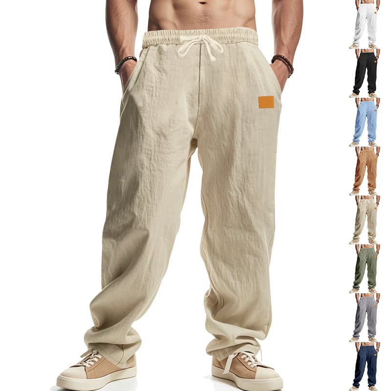 Men's Clothing Relaxed Fit Casual Beach Pants - Lightweight Breathable Linen-Like Straight Leg Trousers For Spring & Autumn (White, Black, Gray)​